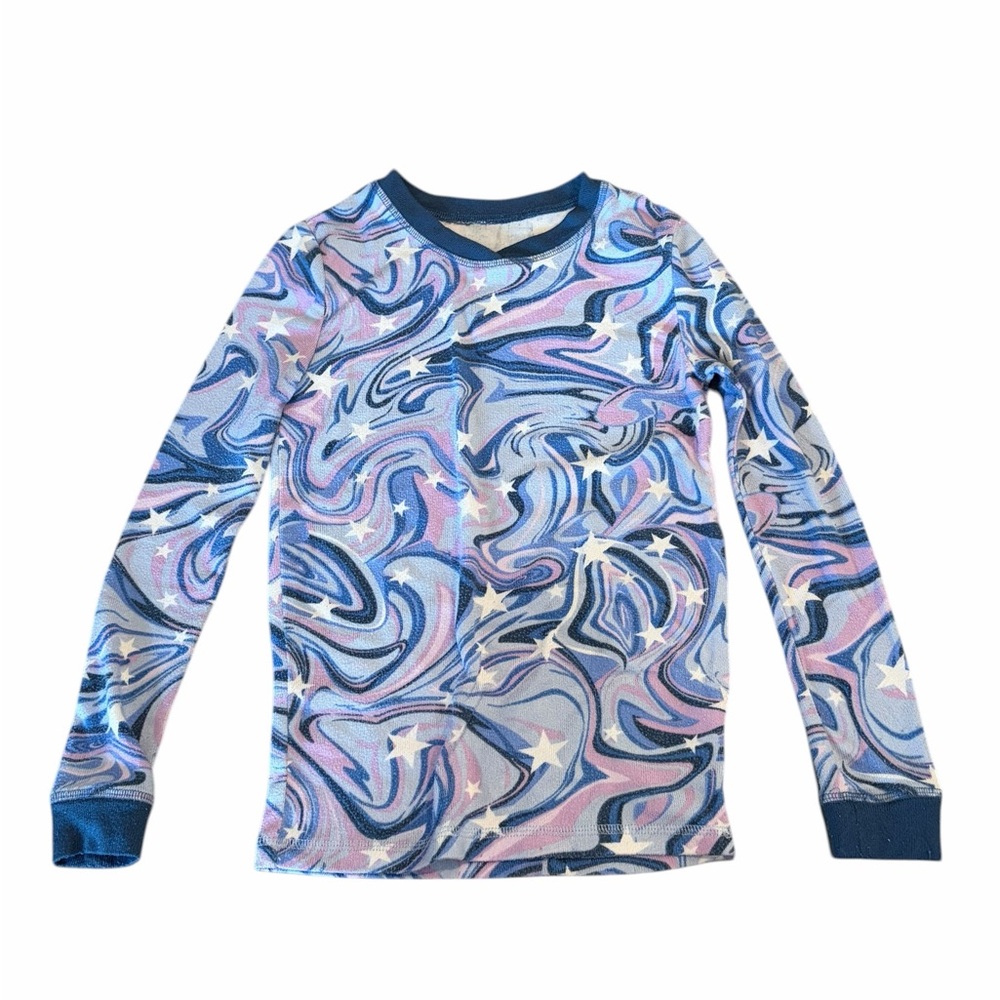Cuddl Duds Girls Size 10 Long Sleeve Pajama Top Blue Pink Swirl Star Print